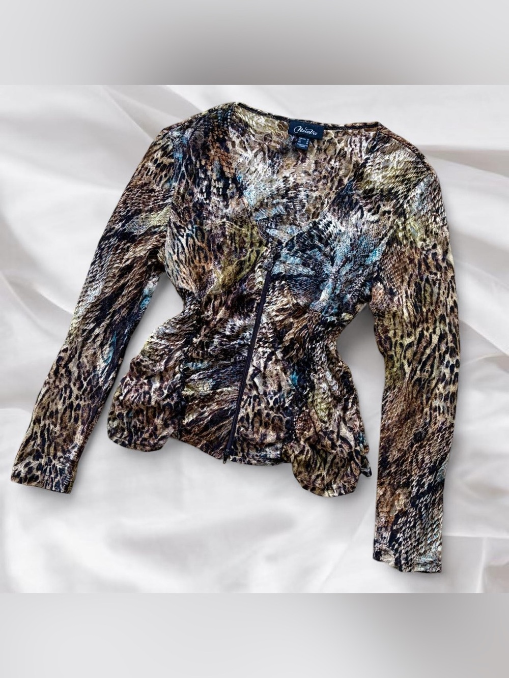 Y2K Animal Print Lace Zip Up Top
